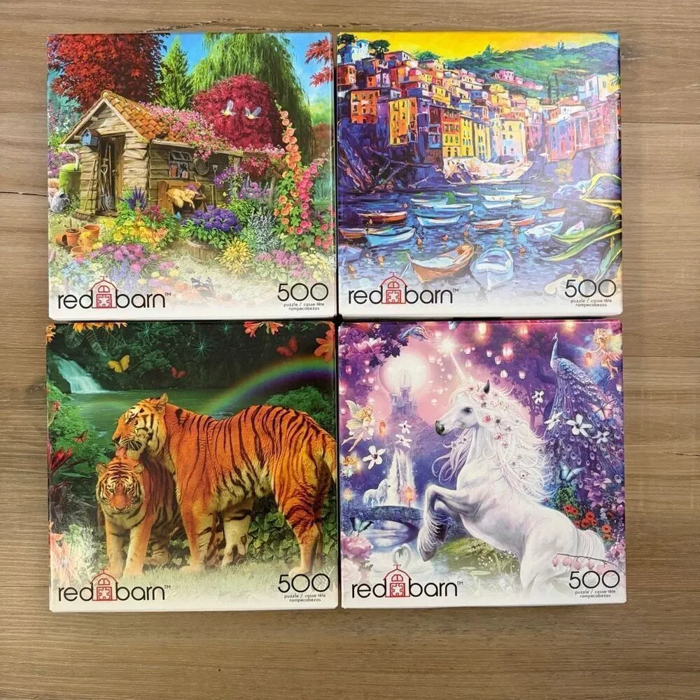 New Sealed Lot Red Barn 500 Piece Jigsaw Puzzle Set Landscape Unicorn Picture